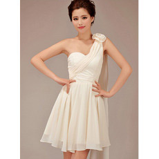 One Shoulder Short Chiffon Bridesmaid Dresses for Summer Wedding