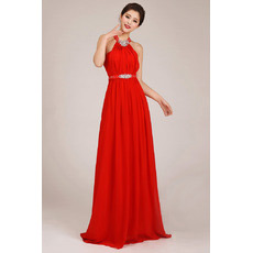 Affordable Halter Column Chiffon Floor Length Bridesmaid Dresses