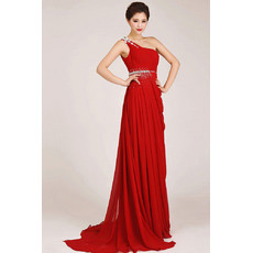 Custom One Shoulder Chiffon Sheath Sweep Train Bridesmaid Dresses