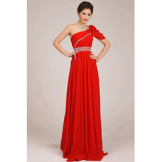 Discount One Shoulder Chiffon Sweep Train Sheath Bridesmaid Dresses