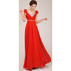 Custom Cap Sleeves A-Line Chiffon Floor Length Bridesmaid Dresses