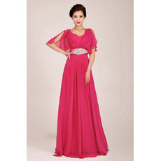 Inexpensive Cap Sleeves Chiffon Sweep Train A-Line Bridesmaid Dresses