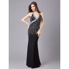 Sexy Mermaid/ Trumpet V-Neck Beaded Floor Length Satin Evening Dresses