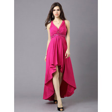 Sexy Modern High-Low V-Neck Empire Satin Evening Dresses for Prom