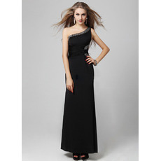 Discount One Shoulder Black Sheath Floor Length Satin Evening Dresses