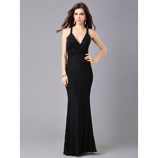 Sheath/ Column V-Neck Chiffon Floor Length Evening Dresses for Prom