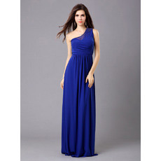 Affordable One Shoulder Chiffon Column Floor Length Evening Dresses