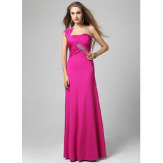 Custom One Shoulder Sheath/ Column Floor Length Satin Evening Dresses