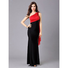 Inexpensive Mermaid One Shoulder Floor Length Satin Evening Dresses