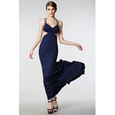 Custom Sexy and Chic Sheath Straps Satin Sweep Train Evening Dresses