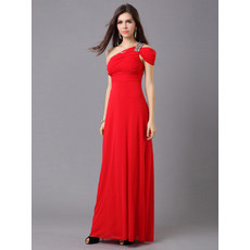 Inexpensive One Shoulder Chiffon Floor Length Sheath Evening Dresses