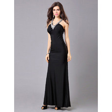 Sexy Inexpensive V-Neck Sheath Satin Ankle Length Evening Dresses