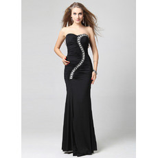 Sheath Sweetheart Floor Length Satin Black Evening Dresses for Prom