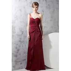 Custom One Shoulder Chiffon Floor Length Sheath Evening Dresses