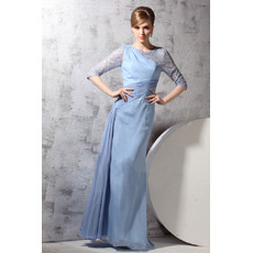 Long Sleeves Chiffon One Shoulder Floor Length Evening Dresses