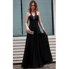 Sexy Black Halter Chiffon Sheath Floor Length Evening Dresses