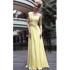 Sexy One Shoulder Chiffon Sheath Floor Length Evening Dresses