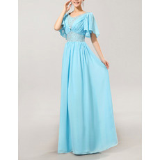 Cap Sleeves Chiffon V-Neck Long Mother of the Bride/ Groom Dresses