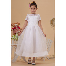 Lovely Cap Sleeves Organza Ankle Length First Communion Dresses