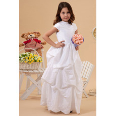Custom Cute Short Sleeves Pick-Up Taffeta First Communion Dresses