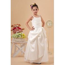 Spaghetti Straps Satin Floor Length First Communion Dresses