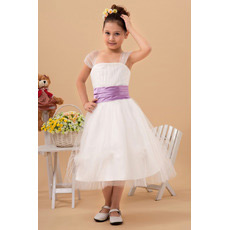 Lovely Tea Length Organza First Communion Dresses with Sashes