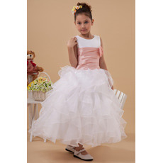 Custom Ruffle Layered Skirt Tea Length Organza First Communion Dresses