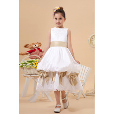 New Style Pick-Up Skirt Tea Length Satin First Communion Dresses