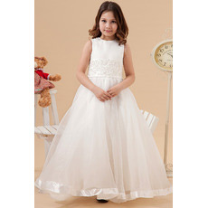 Discount A-Line Organza Satin Ankle Length First Communion Dresses