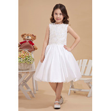 Custom Beaded Knee Length Taffeta A-Line First Communion Dresses