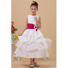 Cute Layered Skirt A-Line Tea Length Satin First Communion Dresses