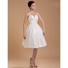 Custom Halter Taffeta Knee Length Short Beach Wedding Dresses for Summer