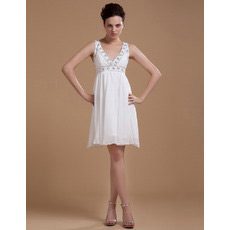 Affordable Custom Empire Chiffon V-Neck Short Beach Wedding Dresses