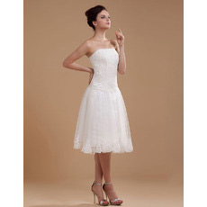 Discount Casual A-Line Strapless Lace Short Reception Wedding Dresses