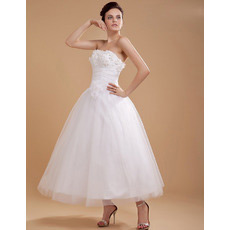 Affordable Custom Tea Length Strapless Short Reception Wedding Dresses