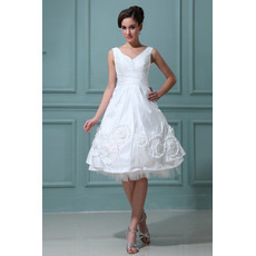 Casual Knee Length V-Neck Short Reception Wedding Dresses for Summer