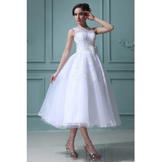 Custom Tea Length A-Line Short Reception Wedding Dresses for Summer