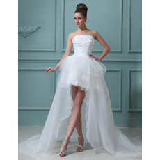 Custom High-Low Asymmetric Strapless Organza Wedding Dresses for Summer