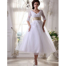 Discount Custom V-Neck Short Reception Wedding Dresses with Sleeves