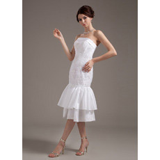 Custom Mermaid Tea Length Strapless Beach Wedding Dresses for Summer