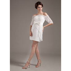 Summer Casual Lace Column Short Beach Wedding Dresses with Sleeves