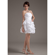 Custom Summer A-Line Strapless Taffeta Short Reception Wedding Dresses
