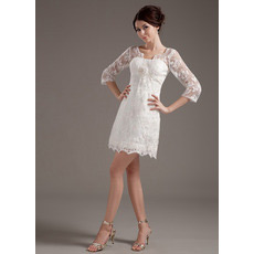 Inexpensive Casual Lace Short Beach Wedding Dresses with Sleeves