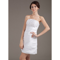 Sexy Column Strapless Taffeta Short Beach Wedding Dresses for Summer