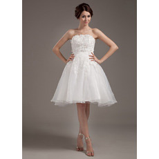 Affordable Strapless Short Reception Wedding Dresses with Lace Jackets