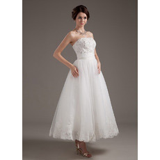 Discount Summer Strapless Tea Length Reception Wedding Dresses