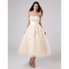 Discount Custom A-Line Strapless Tea Length Reception Wedding Dresses