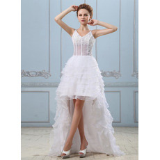 Sexy Spaghetti Straps High-Low Layered Skirt Short Wedding Dresses