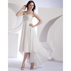 Affordable Custom Empire Strapless Chiffon High-Low Wedding Dresses