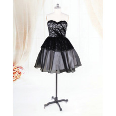 Custom Black Organza Sweetheart Short Beach Wedding Dresses for Summer